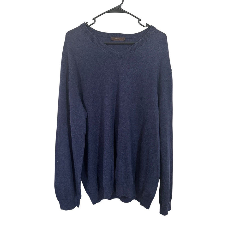 J. Hilburn Mens XL Navy Blue V-Neck Sweater Cotton Silk Cashmere Blend Knit